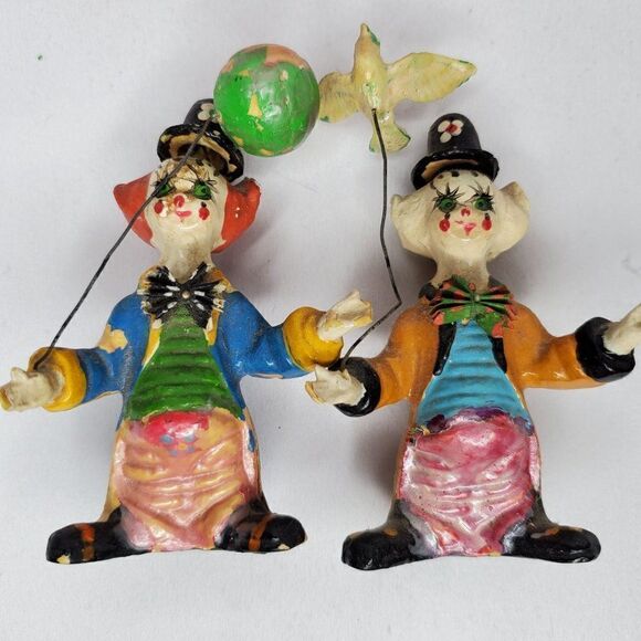 Vintage Creepy Scary Dirty Halloween Clown Figurines Paper Mache Nightmare Fuel - Picture 6 of 10